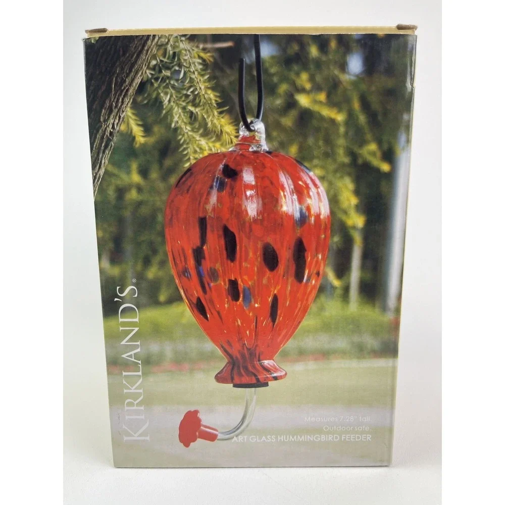 Hummingbird Feeder Art Glass Hand Blown Multi Colored Red Blue